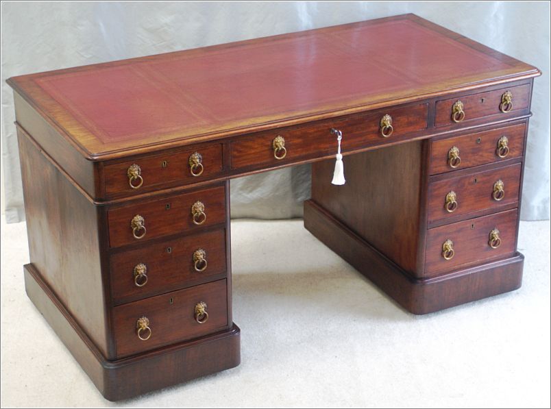 2070 Antique Victorian Walnut Pedestal Desk